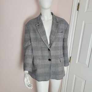 Zara Gray Plaid Oversized Blazer Jacket